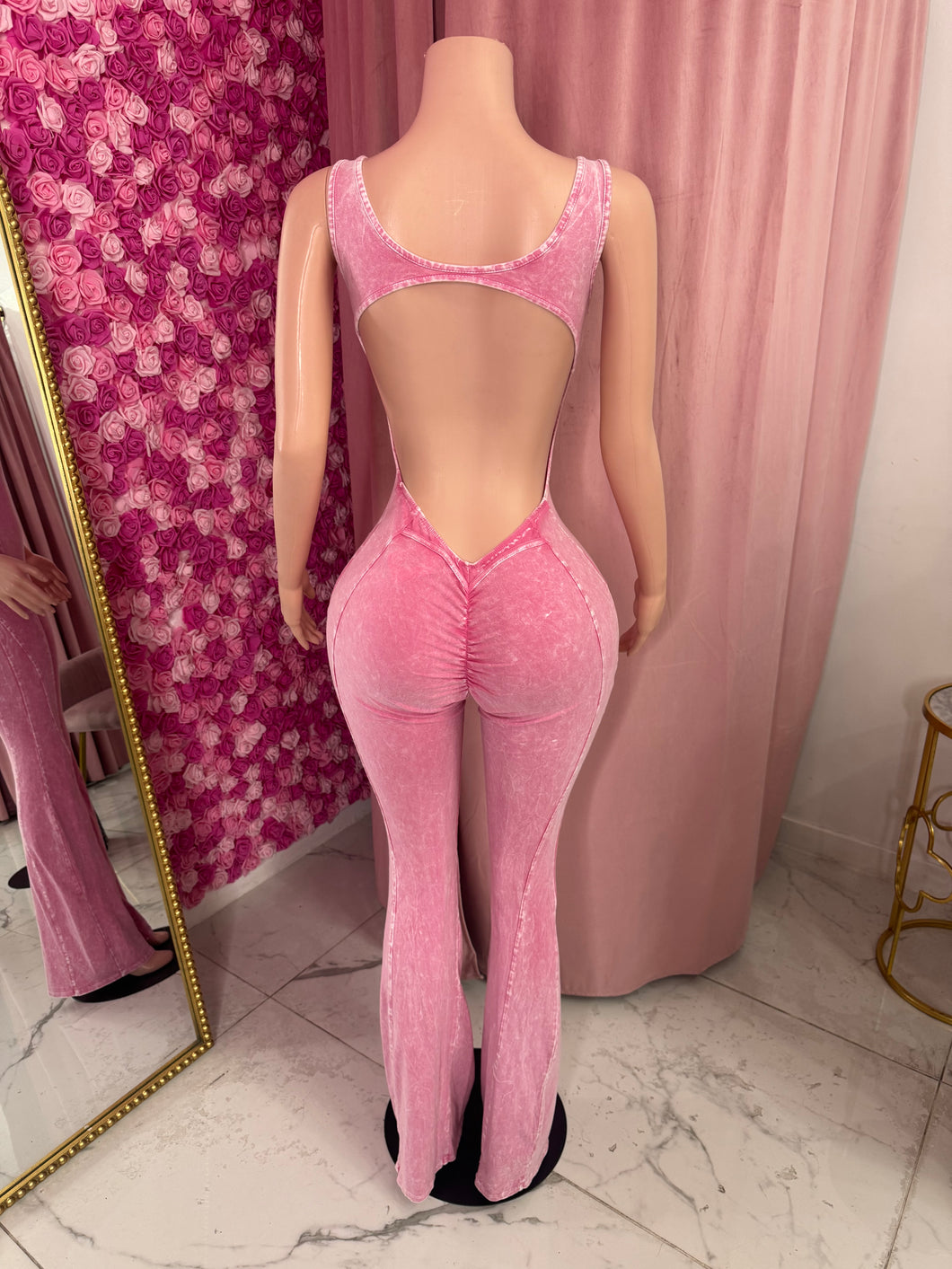 Raina Pink Acid Wash Jumpsuit