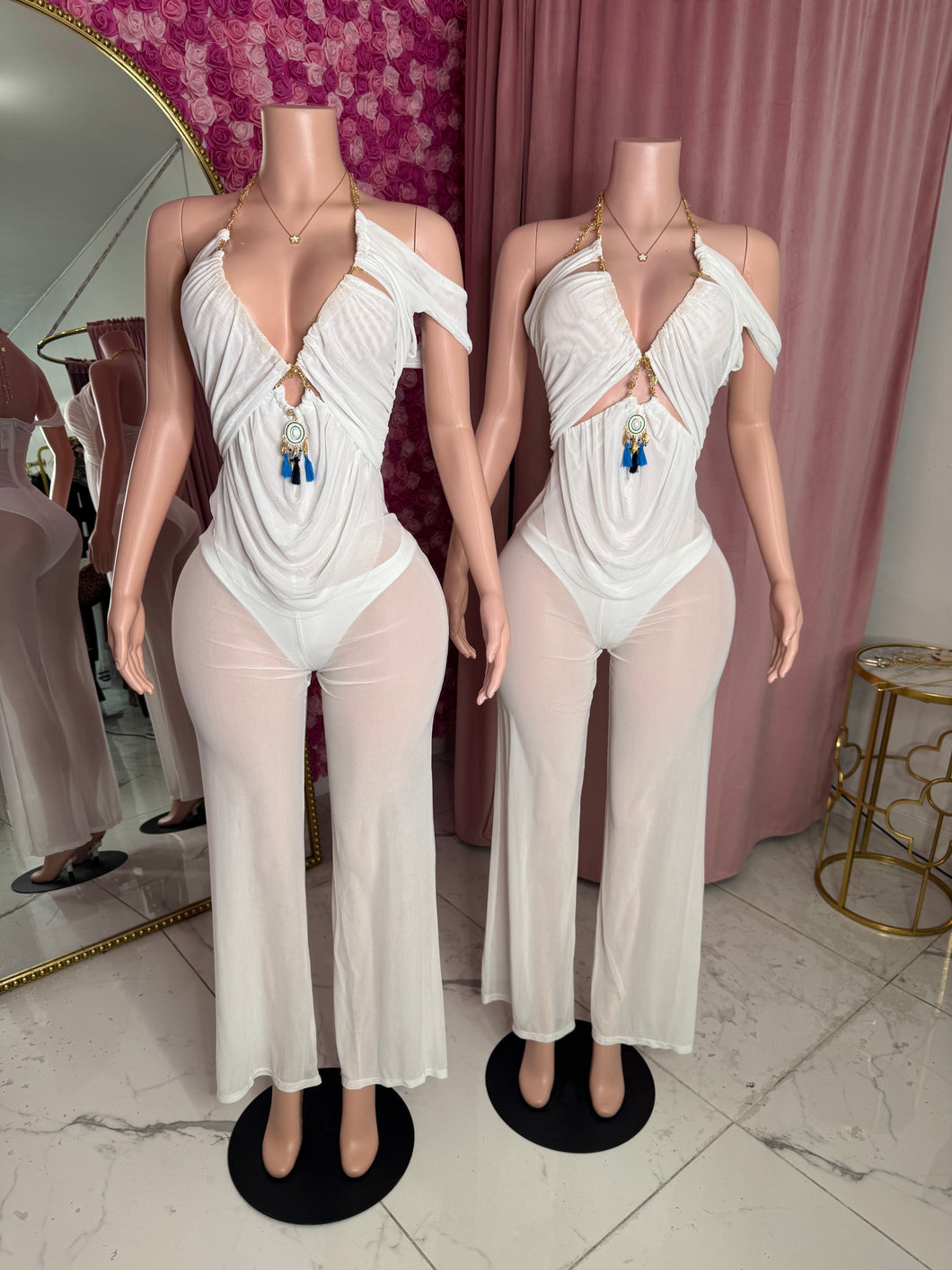 Rayna White Mesh Jumpsuit