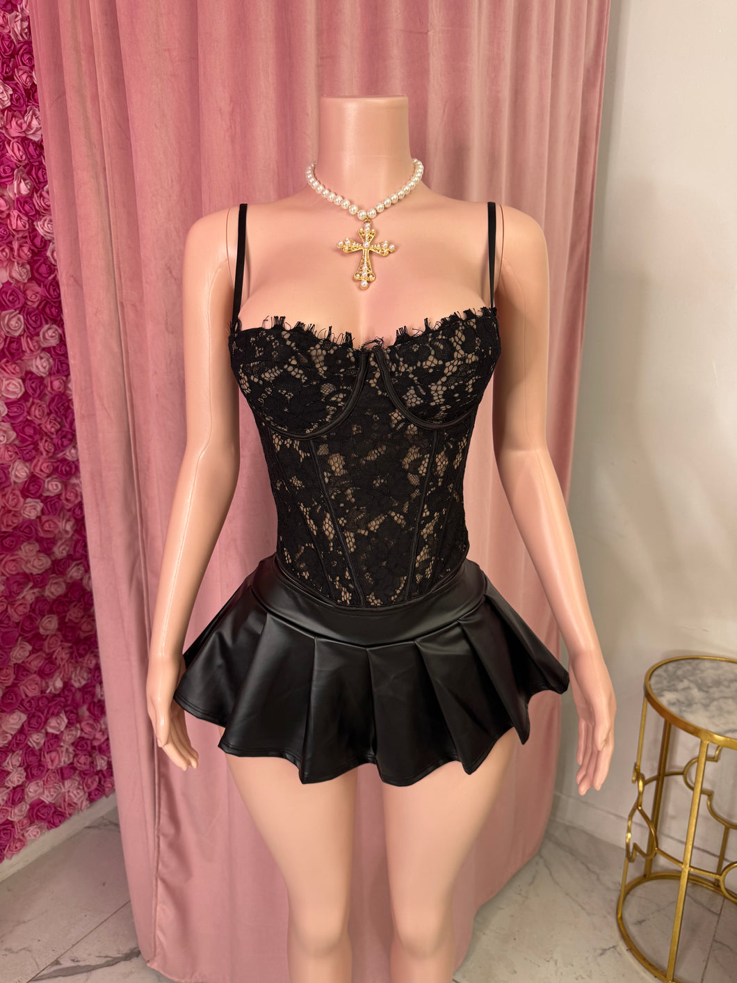 Pleated Mini Skirt - Leather