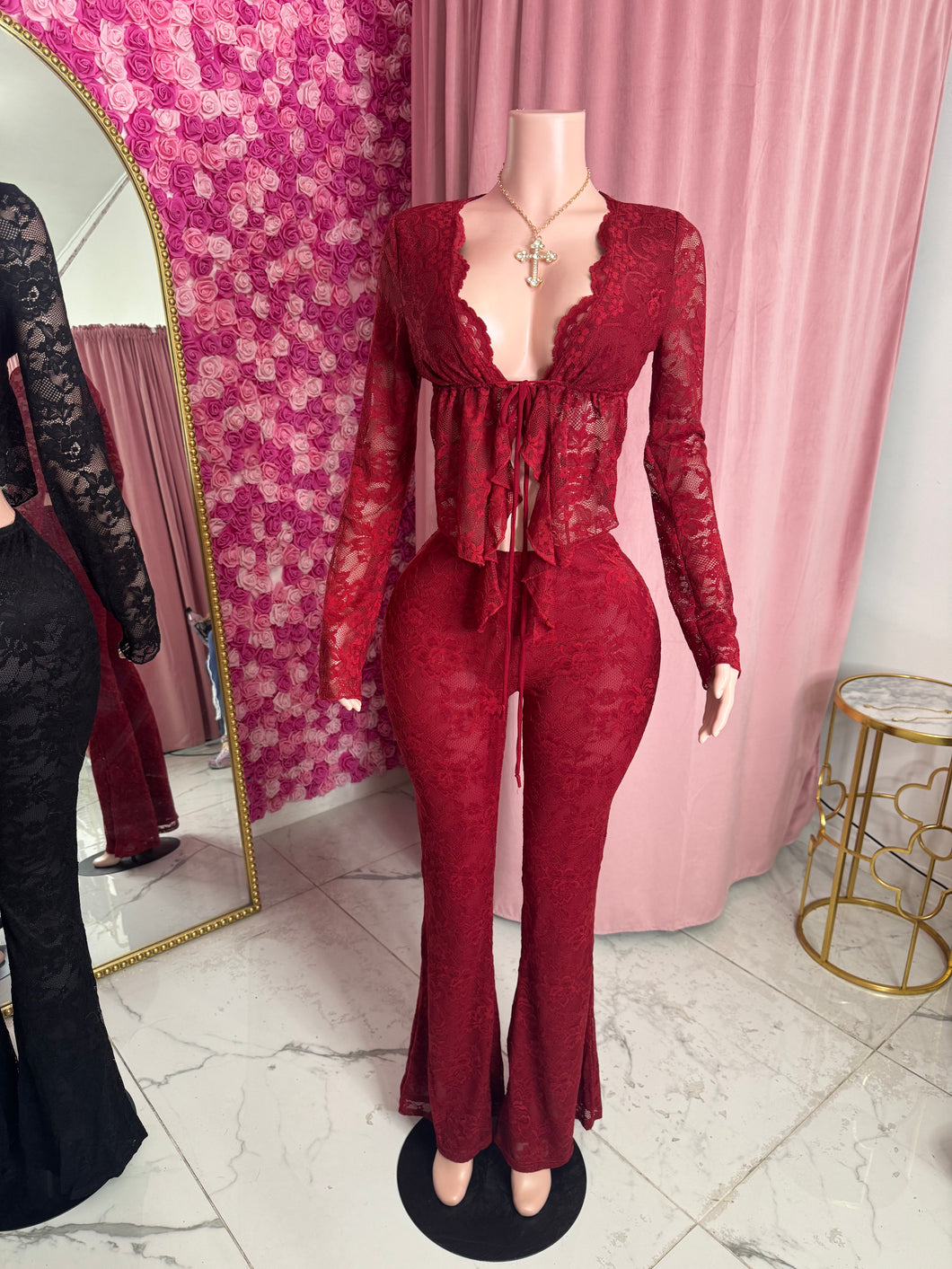 Janelle Laced Set - Burgundy