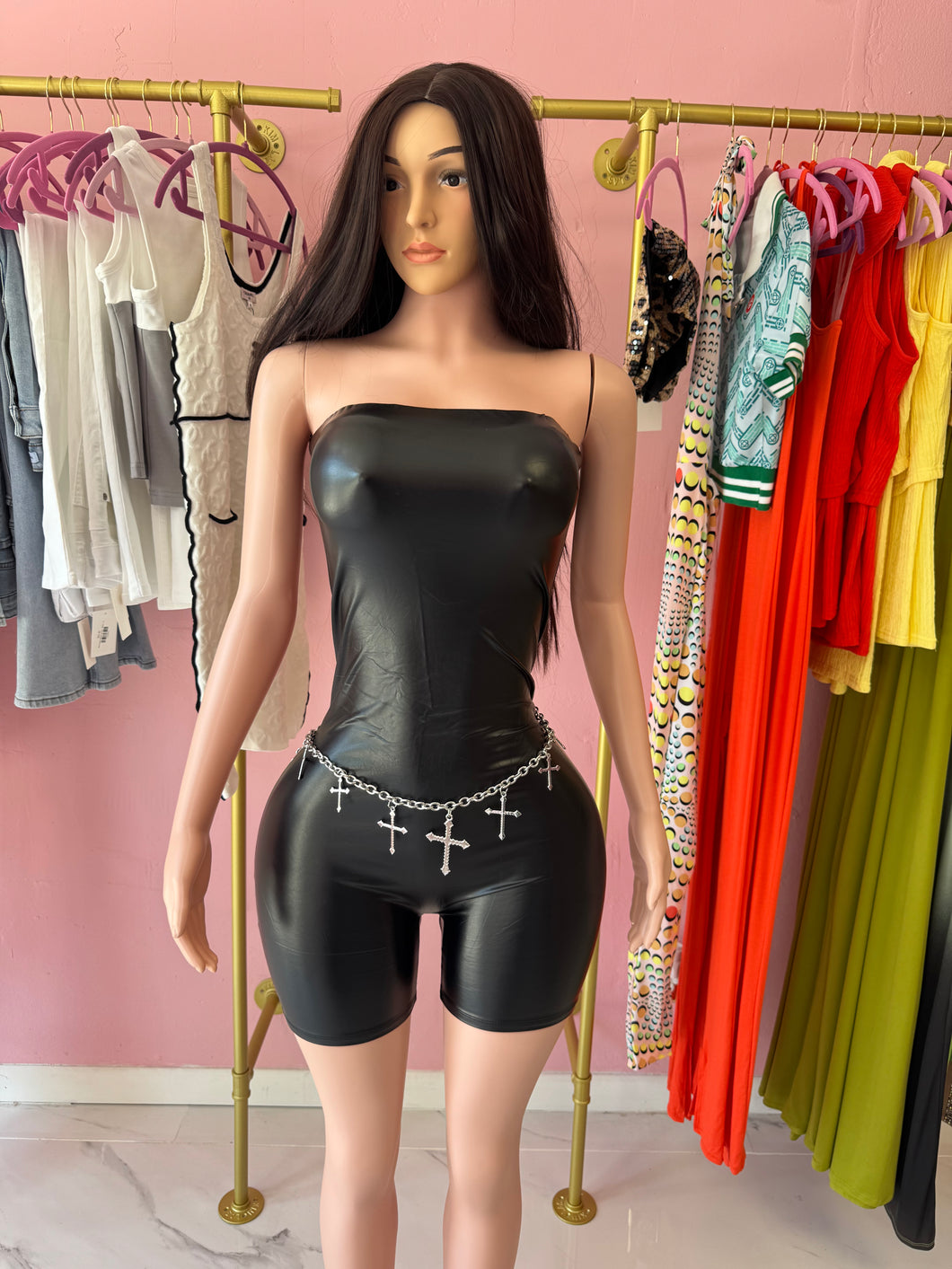 Leather Strapless Romper