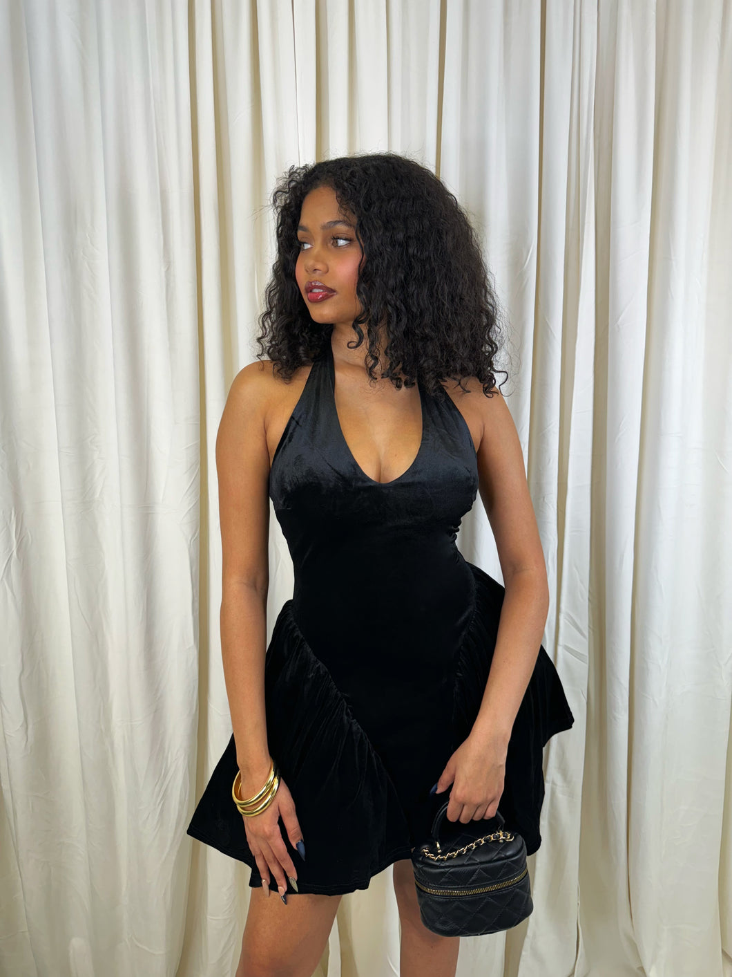 Fatou Velvet Ballerina Dress - Black