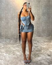 Load image into Gallery viewer, Her Way Denim Skirt Set
