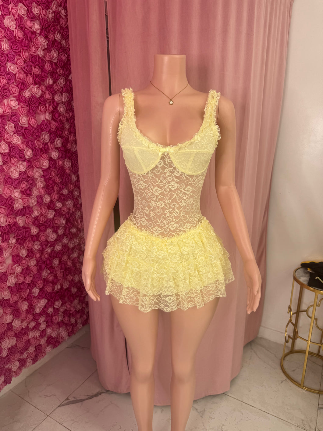 Echo Lace Mini Dress - Yellow