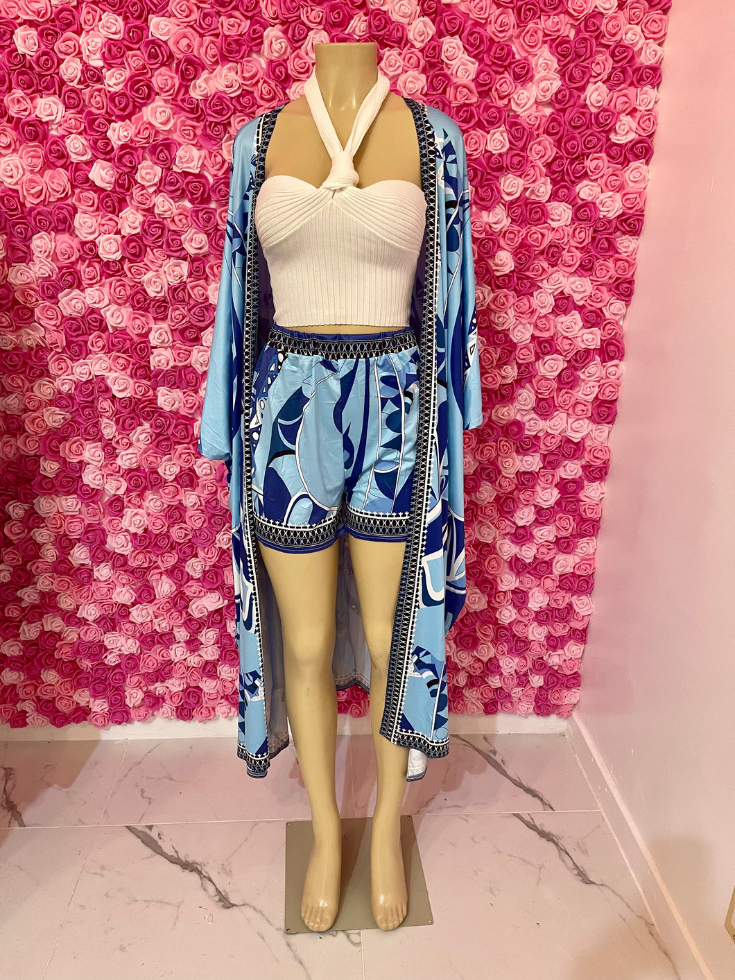 Pucciana Cardigan & Short Set - Blue