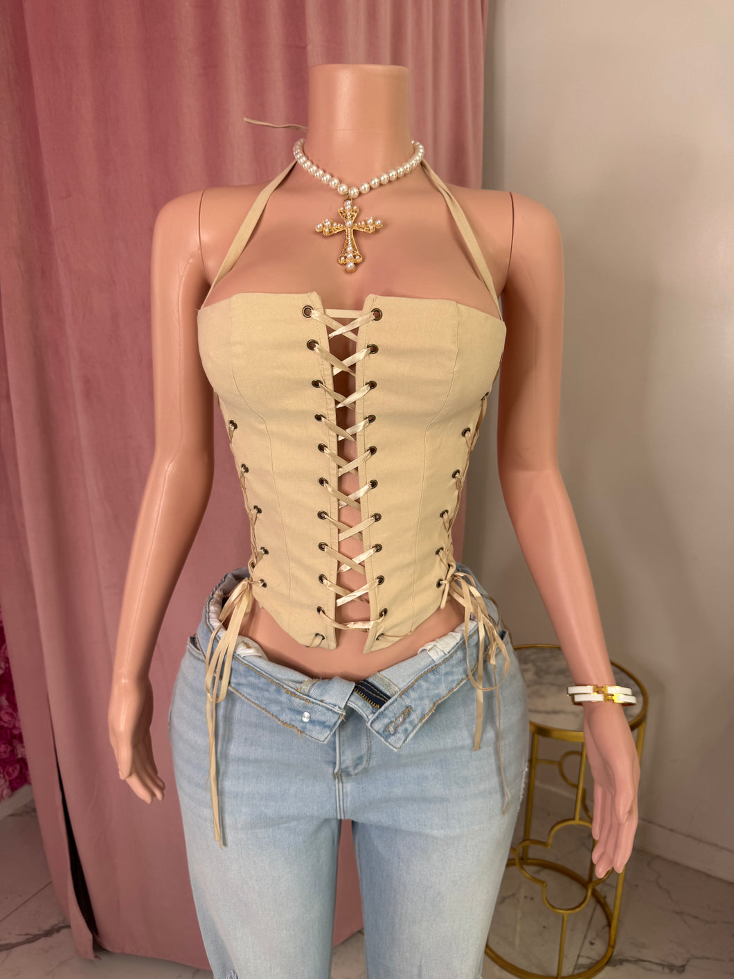 Araya Lace Up Corset - Beige