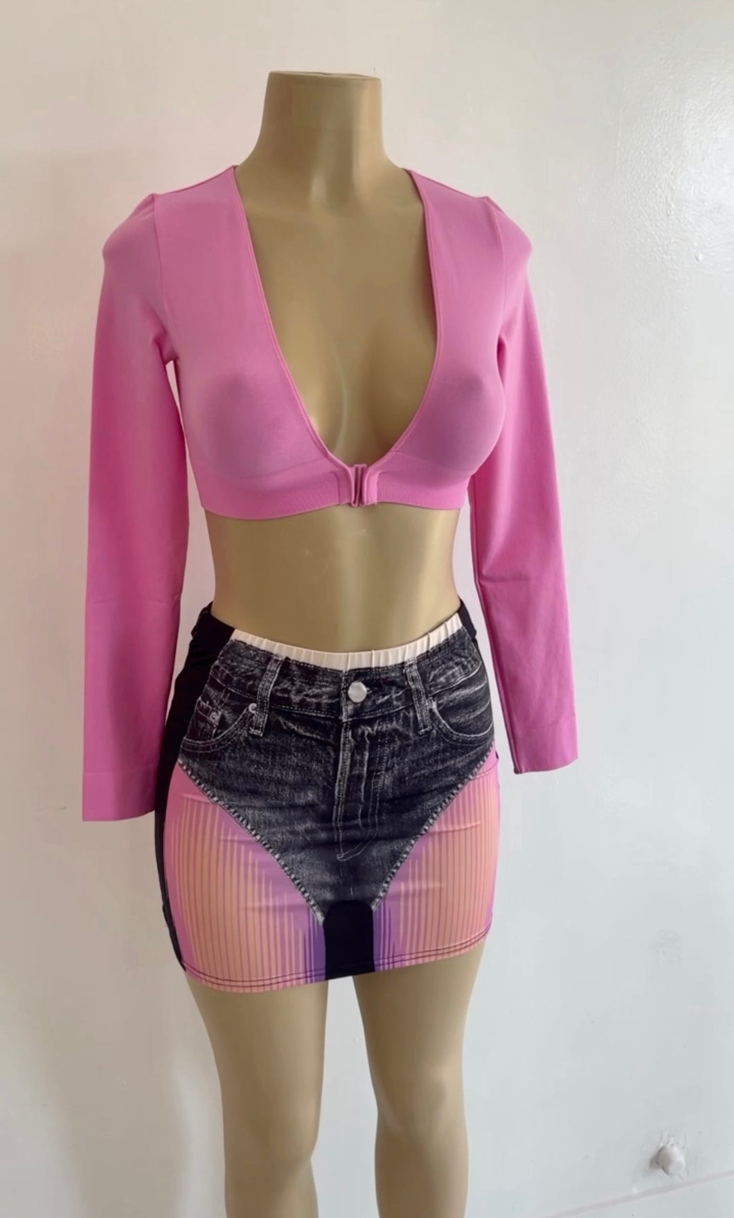 Pink Long Sleeve Crop Top