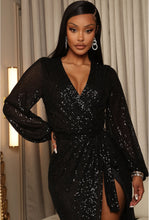 Load image into Gallery viewer, Gia Sequin Wrap Dress - Black
