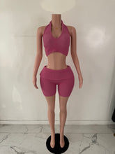 Load image into Gallery viewer, Stella Ribbed 2-Piece Halter Set - Pink
