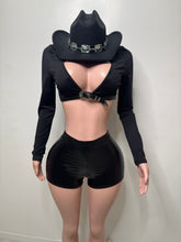 Load image into Gallery viewer, Lisa Belted Cropped Long Sleeve Top - Black
