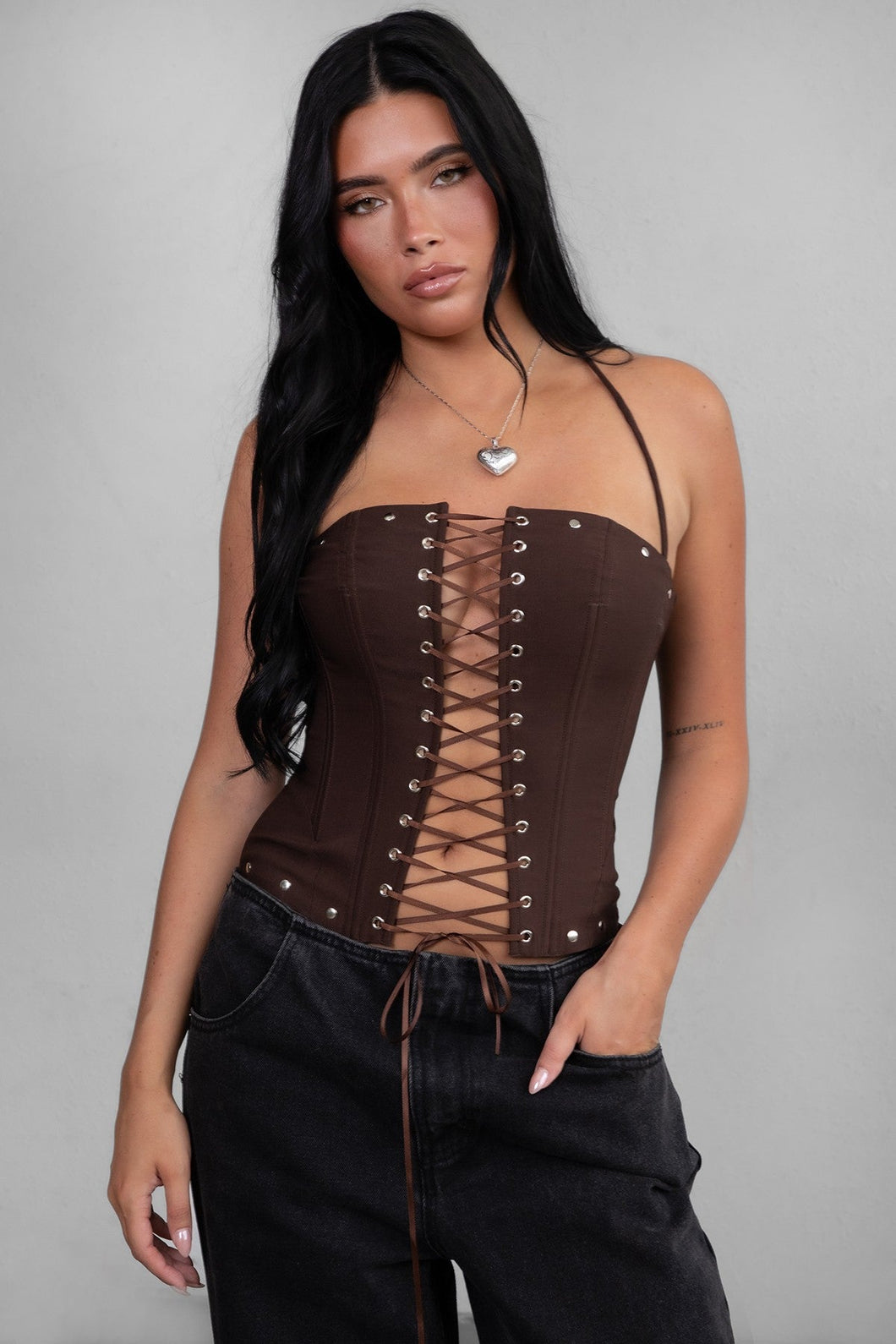 Kristi Lace Up Corset - Brown