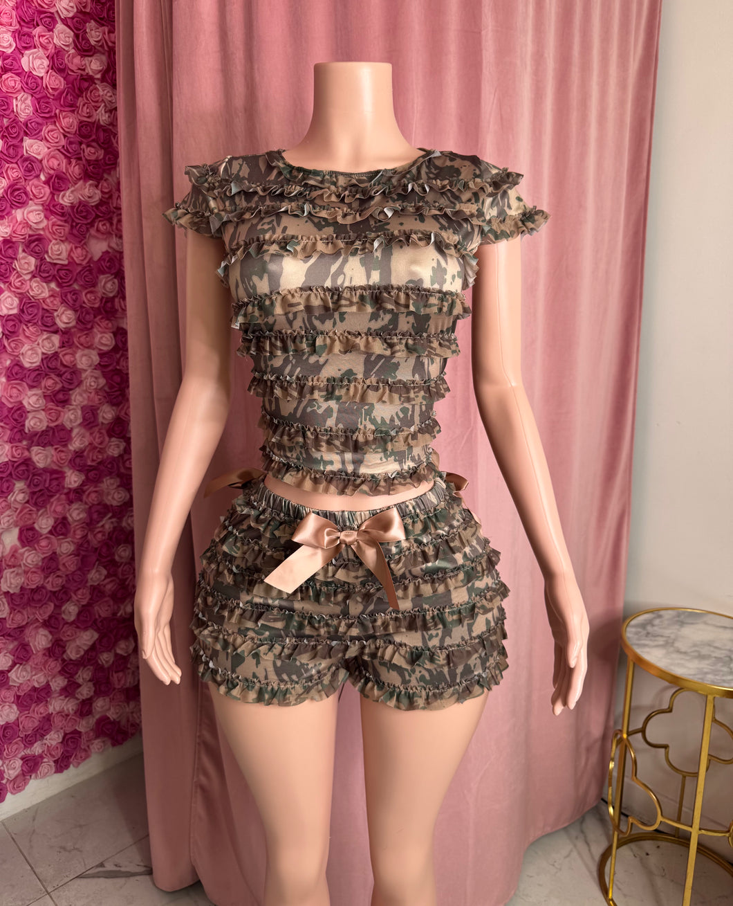 Camo Ruffled Short Set - Green