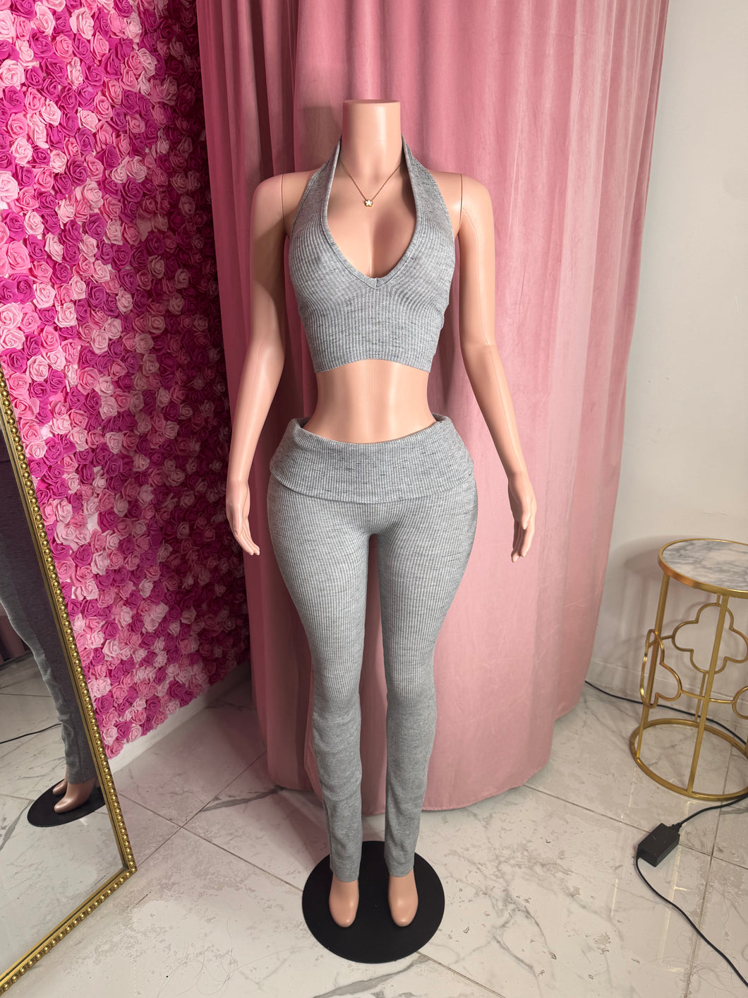 Dimitra 2-Piece Ribbed Set - Grey