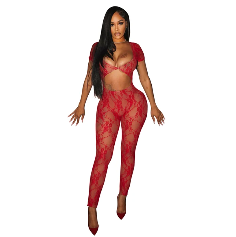 Ayla Lace Jumpsuit - Red