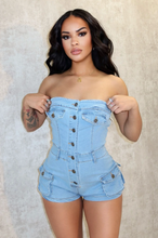 Load image into Gallery viewer, Strapless Denim Romper
