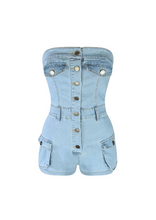 Load image into Gallery viewer, Strapless Denim Romper
