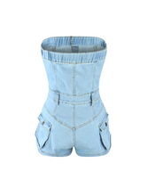 Load image into Gallery viewer, Strapless Denim Romper
