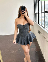 Load image into Gallery viewer, Doll Denim Dress- Charcoal
