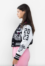 Load image into Gallery viewer, Adore Crop Varsity Jacket - Black
