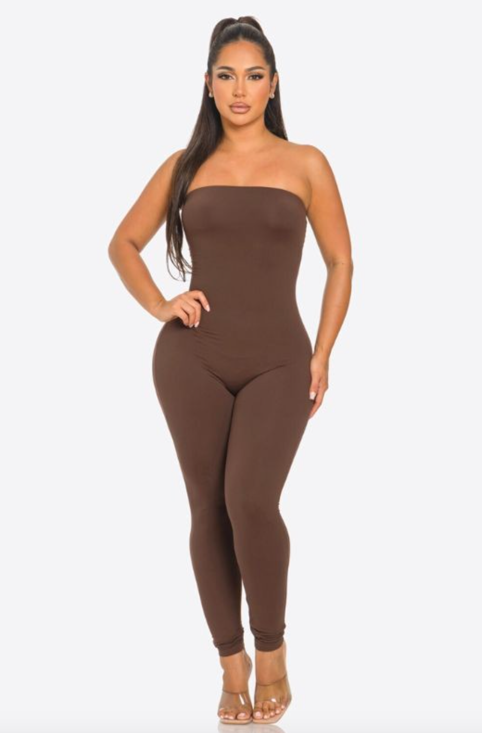 Shay Strapless Jumpsuit - Brown