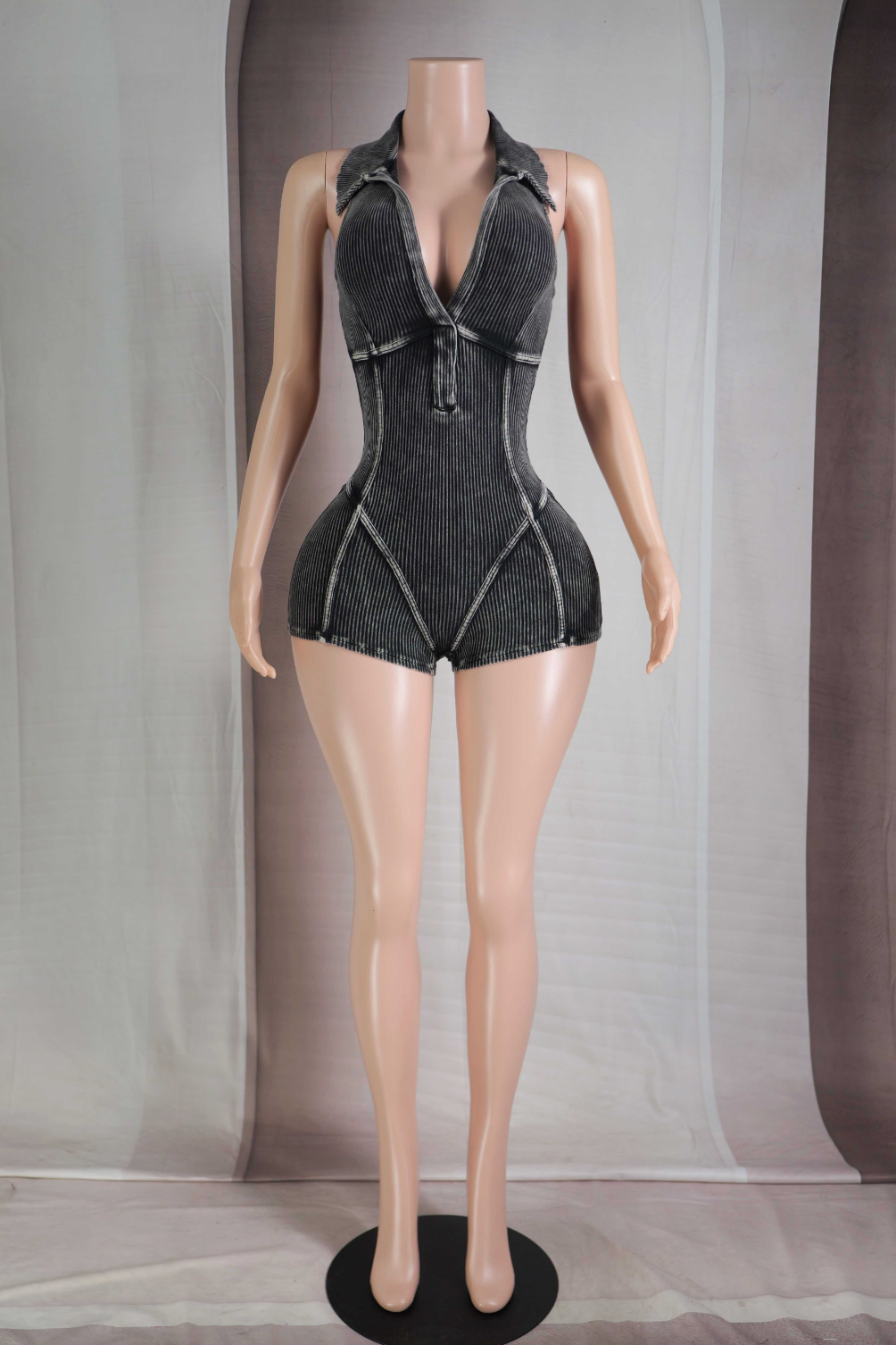 Acid Wash Black Romper