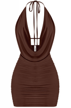 Load image into Gallery viewer, Cowl Neck Mini Dress - Brown
