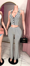 Load image into Gallery viewer, Sera ribbed 2 piece pant set - stripped
