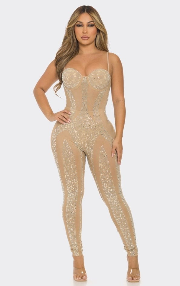 Bex Jeweled Jumpsuit - Nude